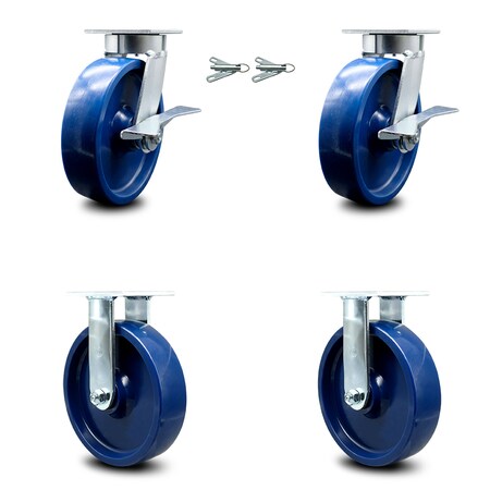 Service Caster 8 Inch Kingpinless Solid Poly Wheel Caster Brakes and Swivel Locks 2 Rigid, 2PK SCC-KP30S820-SPUR-SLB-BSL-2-R-2